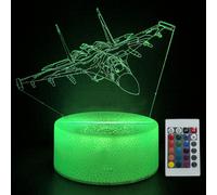 JOCHUI 3D Airplane Night Light, Warplane Illusion Table Lamp with 16 Colors Remote Control Touch Lamp LED USB Night Light Desk Lamps Room Decorations Home Decor Gift for Boy