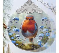 Jocidea Christmas Hanging Ornament - Stained Glass Robin - Christmas Tree Decor