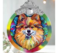 Jocidea Christmas Ornament - Pomeranian Stained Glass Decor for Tree, Holiday Decorations and Xmas Gift Ideas