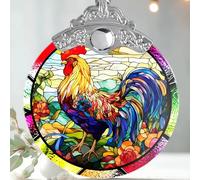 Jocidea Glass Chicken Christmas Ornament, Semi Transparent Stained Glass Ornament, Colorful Festive Decor for Holidays and Gifts
