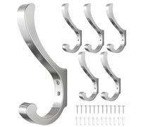 jockcaras Coat Hooks Wall Mount for Hanging - Large Heavy Duty Backpack Hooks for Wall, Hold up to 30 lbs, Big Hanger Hooks for Towels, Purses, Clothes, Mudroom, Bathroom, Door, Silver, 4 Pack
