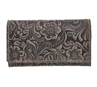 Jockey Club Feminine Women's Wallet with RFID Protection, Embossed Full Cowhide Leather, Floral Motifs, Tendrils and Flowers, brown, S, coin purse