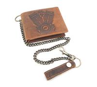 Jockey Club Genuine Leather Biker Wallet Horizontal Hunter Leather Wallet Motor Block with 50 cm Chain and RFID Protection, brown, S, coin purse