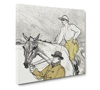 Jockey Going To The Post by Henri de Toulouse Lautrec Classic Painting Canvas Wall Art Print Ready to Hang, Framed Picture for Living Room Bedroom Home Office Décor, 14x14 Inch (35x35 cm)