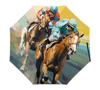 Jockey Horse Racing Travel Umbrella Portable Windproof Folding Umbrella for Rain Auto Open And Close Automatic
