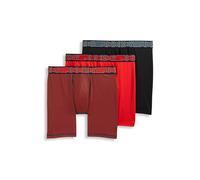 Jockey Men's Underwear Active Microfiber 9" Long Leg Boxer Brief - 3 Pack, Black/Timescape Geo/Racing Red, L