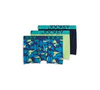 Jockey Men's Underwear ActiveStretch 4" Boxer Brief - 3 Pack, Spearmint/Crisp Geo/True Navy, L