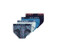Jockey Men's Underwear ActiveStretch Brief - 4 Pack, Blue Chambray/Subtle Mint/Block Geo/True Navy, L