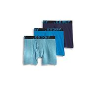 Jockey Men's Underwear ActiveStretch Long Leg Boxer Brief - 3 Pack, True Navy/White & Blue Stripe/Turquoise, xl