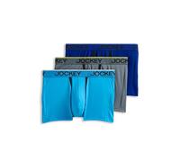 Jockey Men's Underwear Chafe Proof Pouch Microfiber 3" Trunk - 3 Pack, Bright Aqua/Iron Grey/Blue Jay, M