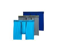 Jockey Men's Underwear Chafe Proof Pouch Microfiber 6" Boxer Brief - 3 Pack, Aqua/Grey/Blue, M