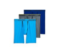 Jockey Men's Underwear Chafe Proof Pouch Microfiber 8.5" Long Leg Boxer Brief - 3 Pack, Bright Aqua/Iron Grey/Blue Jay Out, M