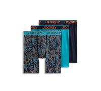 Jockey Men's Underwear Chafe Proof Pouch Microfiber 8.5" Long Leg Boxer Brief - 3 Pack, Ocean Surf/Light Trails/Jockey Blue, M