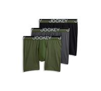 Jockey Men's Underwear Infinite Cool Microfiber Stretch 6" Boxer Brief - 3 Pack, Military Green/Battleship Grey/Black, XL