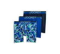 Jockey Men's Underwear Infinite Cool Microfiber Stretch 6" Boxer Brief - 3 Pack, Opaque Geo Blues/Bluest Eye/True Navy, M