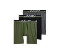 Jockey Men's Underwear Infinite Cool Microfiber Stretch 8" Long Leg Boxer Brief - 3 Pack, Military Green/Battleship Grey/Black, M