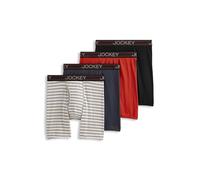 Jockey Men's Underwear Lightweight Cotton Blend 7" Long Leg Boxer Brief - 4 Pack, Navy Heather/Racing Red/Rough Blue/Quartz Grey Stripe, XXL Big