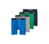 Jockey Men's Underwear Lightweight Cotton Blend 7" Long Leg Boxer Brief - 4 Pack, Tropical Blue/Shamrock Green/Quartz Grey/Just Past Midnight, XL