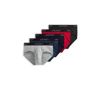 Jockey Men's Underwear Lightweight Cotton Blend Brief - 5 Pack, Navy Heather/Racing Red/Rough Blue/Quartz Grey Stripe/Rough Blue, M