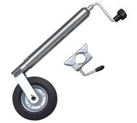Jockey Wheel 48mm Galvanised Steel 58-83cm 200mm Rubber Wheel + Chocks Black Set