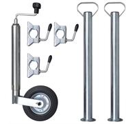 Jockey Wheel 75cm Galvanised Steel 48mm Tube 200mm Rubber Wheel 150kg in lamp