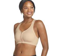 Jockey Women's Mid Impact Zip Front Sports Bra, Opaque, Skin-Coloured, XL