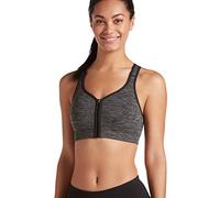 Jockey Women's Mid Impact Zip Front Sports Bra, Opaque, Black Spacy Dye, M