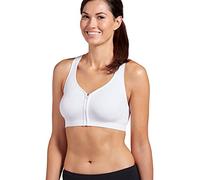 Jockey Women's Mid Impact Zip Front Sports Bra, White, M