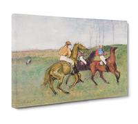 Jockeys And Race Horses By Edgar Degas Canvas Print | Gallery Wrapped 30mm Frame Wall Art | 24x16 inches | Ready to Hang | Impressionist Animals Picture | Living Room Bedroom Lounge Office