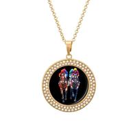 Jockeys Horse Racing Novelty Necklace Round Pendant Diamond Jewelry Gifts For Men Women Golden-style-17