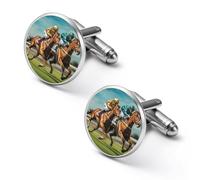 Jockeys Horses Racing Game Round Classic Cufflinks Metal Cuff Links for Men Suit Shirts Accessories Anniversary Birthday Gift 2.0cm