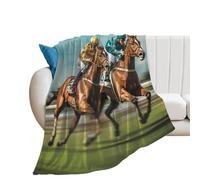 Jockeys Horses Racing Game Soft Flannel Blanket Cozy Bedding Throw Travel Lightweight Bed Blankets Warm Plush Throws