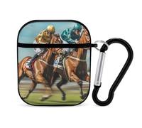 Jockeys Horses Racing Game Stylish Printed Bluetooth Headset Protective Cover Compatible with AirPods 1/2 with Buckle