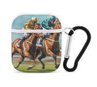 Jockeys Horses Racing Game Stylish Printed Bluetooth Headset Protective Cover Compatible with AirPods 1/2 with Buckle