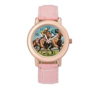 Jockeys Horses Racing Game Women Simplicity Watch with Leather Strap Easy Reader Ladies Wristwatch