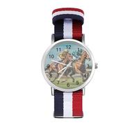 Jockeys Horses Racing Game Woven Strap Watch Multicolor Wristwatch Easy Reader Analog Watches for Men Women Birthday Gift