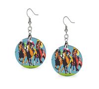 Jockeys Horses Racing Round Wooden Earrings Boho Drop Pendant Fashion Gifts for Women
