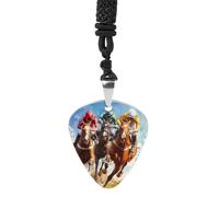 Jockeys Horses Racing Sports Vintage Pick Necklace Guitar Bass Pick Pendant &B Steel Music Jewelry for Music Lovers