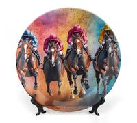 Jockeys Racing Horse Game Bone China Decorative Plate Ceramic Plates Wall Decor with Display Stand 10inch