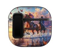 Jockeys Racing Horses Butterfly Cute Case Compatible with AirPods 4 Protective Cover with Automatic Lock