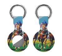 Jockeys Racing Horses Keychain Holder Case Compatible with AirTag Waterproof Silicone Shell Protective Case 1PCS