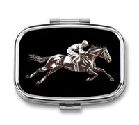 Jockeys Ride Horse Race Travel Pill Organizer with Mirror
