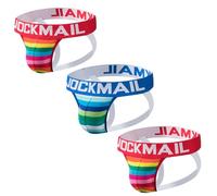 JOCKMAIL 3 Pack Mens Briefs Jock Strap Cotton Athletic Supporter 3 Pack/pcs Rainbow Thongs for Men (M,Red+Red+Blue)