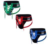 JOCKMAIL 3PCS/Pack Mens Briefs Jock Strap Athletic Supporter Wide Belt Comfortable Men Sport Underwear Briefs for Sport (Medium, Green+red+Blue)