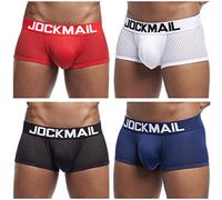JOCKMAIL 4-Pack Sexy Mens Boxers - Underwear Set (XXL, White, Black, Navy, Red)