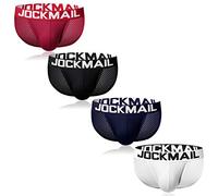 JOCKMAIL 4PCS/Pack Sexy Men Briefs Mens Underwear Comfortable Mesh Mens Bikini Briefs Male Lace Panties (XXL, Black+White+Red+Navy)