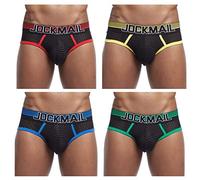 JOCKMAIL 4PCS/Pack Sexy Men Briefs Mens Underwear Pack Mens Sexy Briefs Male Lace Underwearpants (XL, Red+Yellow+Blue+Green)
