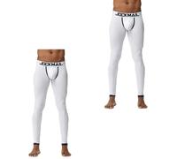 JOCKMAIL Long Johns Pants Men Thermal Underwear Cotton Printed Mens Thermal Underwear Sleeping Bottoms Leggings Pant, Ls-1103-white-2pack, X-Large
