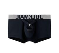 JOCKMAIL Men Boxer Cotton Mens Underwear with Jock Belt Cockstrap Pouch U Convex Bulge Cotton Breathable Men Underwear Bullets Separated Ring (XXL, Black)