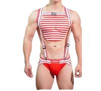 JOCKMAIL Men’s Harness with Jockstrap Set Adjustable Comfort Shapewear Shoulder Strap Jock Strap Underwear for Clubwear & Gym, Red, XXL